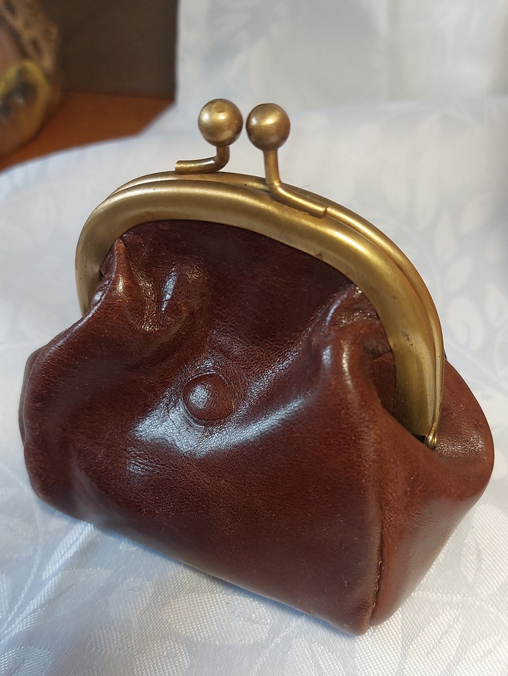 Vintage The Trend Italian Leather Kiss-Lock Coin Purse Brown